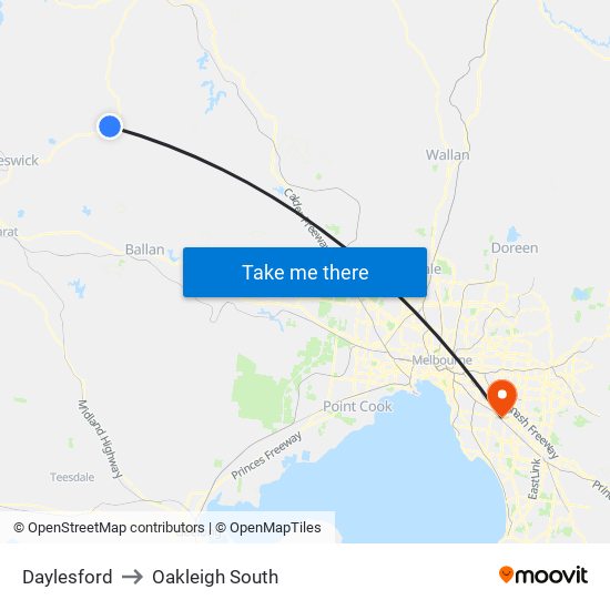 Daylesford to Oakleigh South map