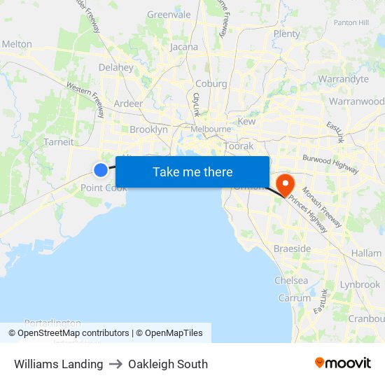 Williams Landing to Oakleigh South map