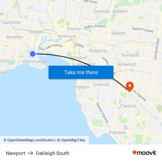 Newport to Oakleigh South map