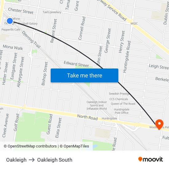 Oakleigh to Oakleigh South map