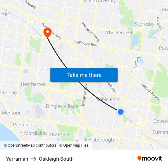 Yarraman to Oakleigh South map