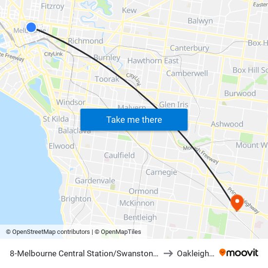 8-Melbourne Central Station/Swanston St (Melbourne City) to Oakleigh South map