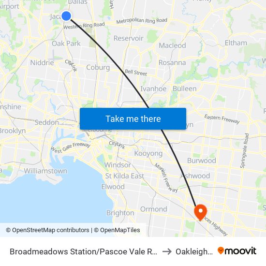 Broadmeadows Station/Pascoe Vale Rd (Broadmeadows) to Oakleigh South map