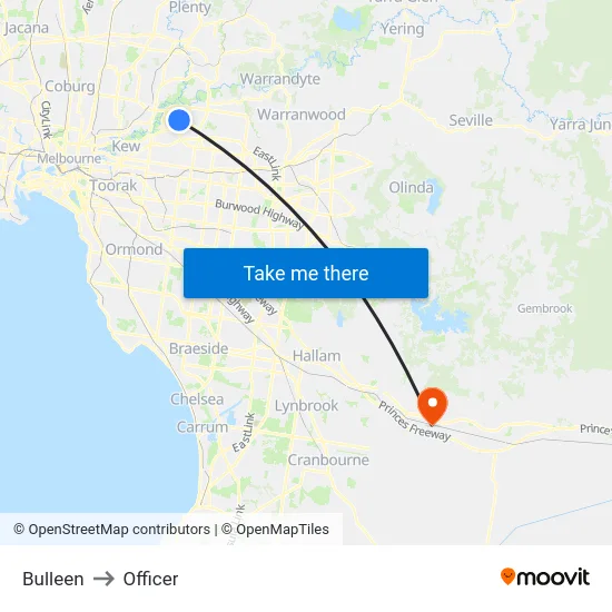 Bulleen to Officer map