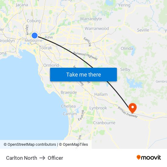 Carlton North to Officer map