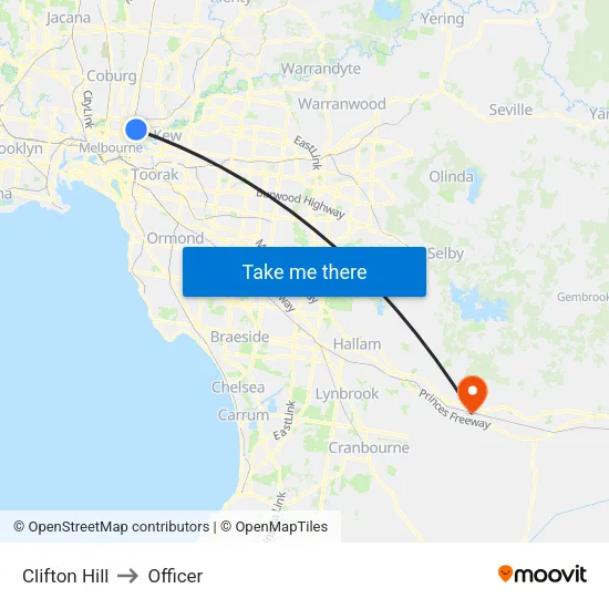 Clifton Hill to Officer map