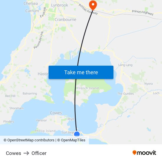 Cowes to Officer map