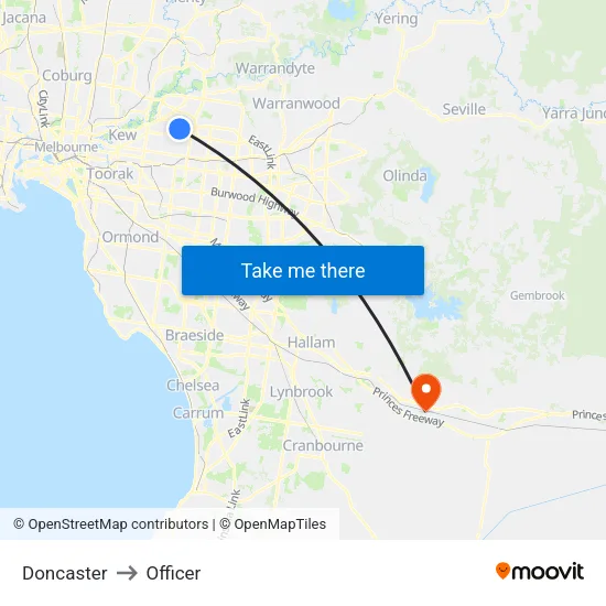 Doncaster to Officer map