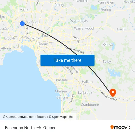 Essendon North to Officer map