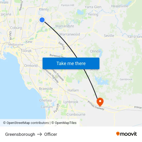 Greensborough to Officer map