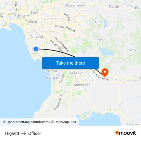 Highett to Officer map