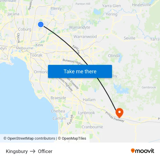 Kingsbury to Officer map