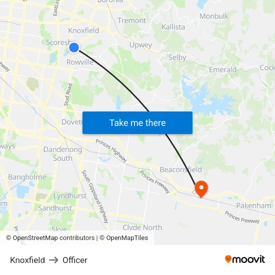 Knoxfield to Officer map