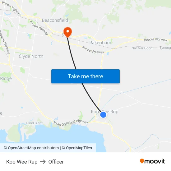 Koo Wee Rup to Officer map
