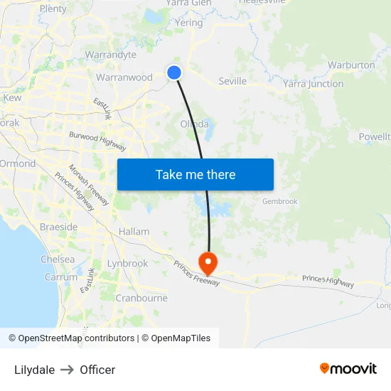 Lilydale to Officer map
