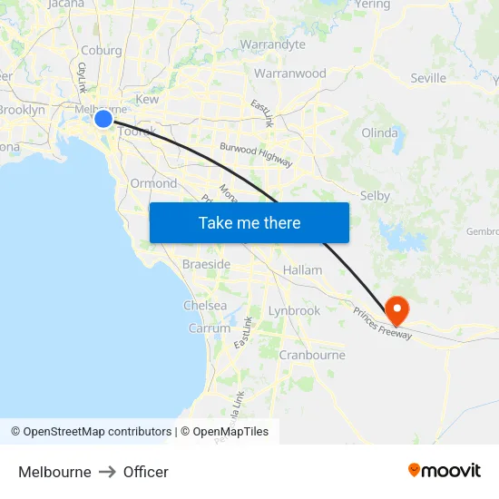 Melbourne to Officer map
