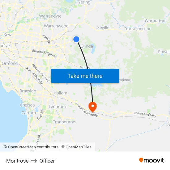 Montrose to Officer map