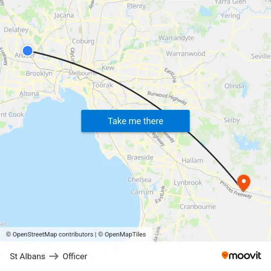 St Albans to Officer map