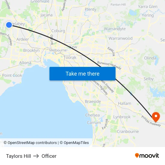Taylors Hill to Officer map