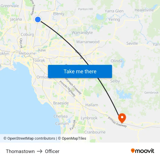 Thomastown to Officer map