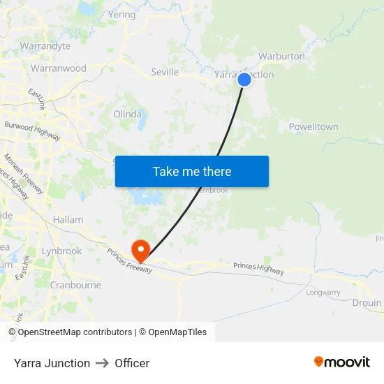 Yarra Junction to Officer map