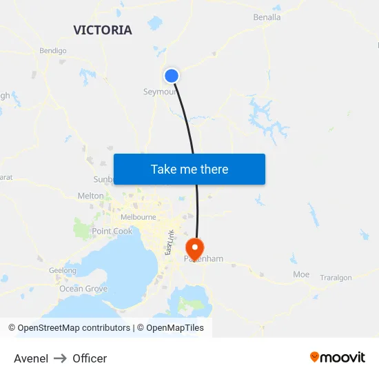 Avenel to Officer map