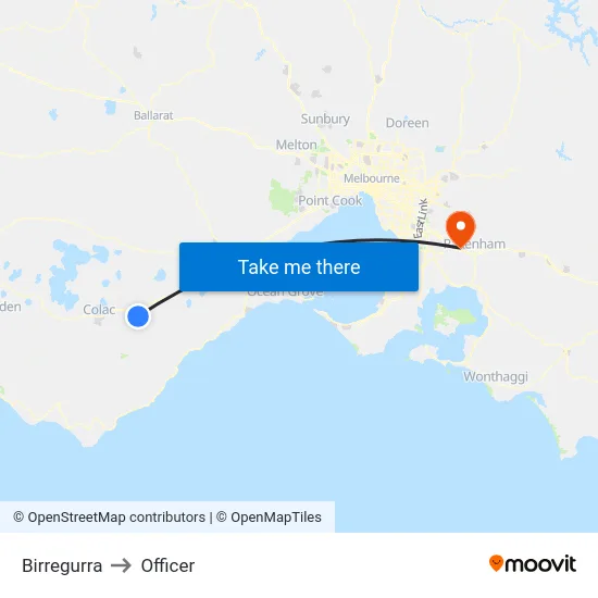 Birregurra to Officer map