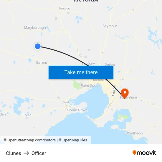 Clunes to Officer map