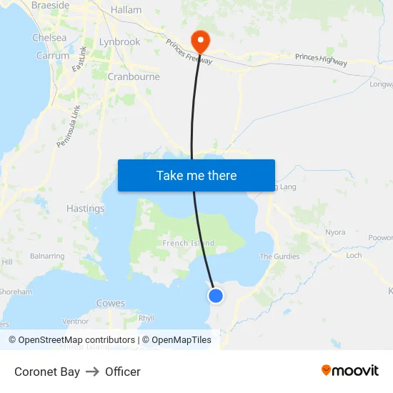 Coronet Bay to Officer map