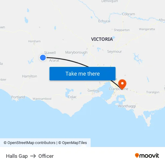 Halls Gap to Officer map