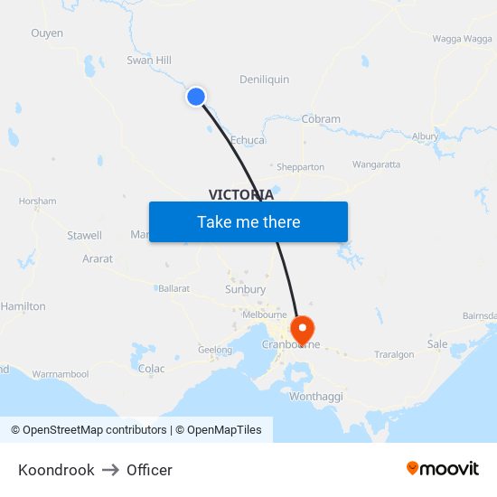 Koondrook to Officer map