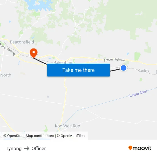Tynong to Officer map