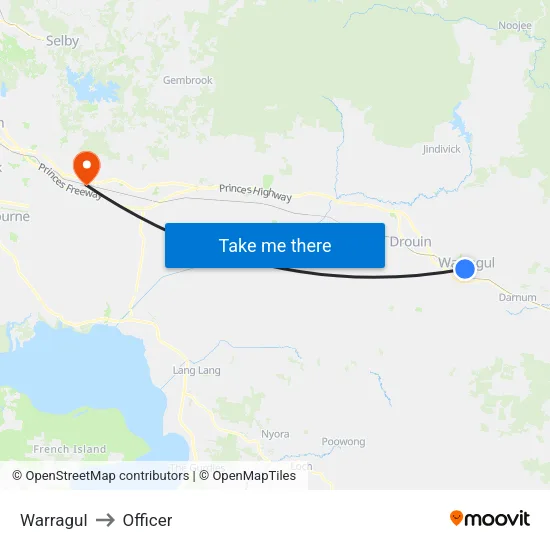 Warragul to Officer map