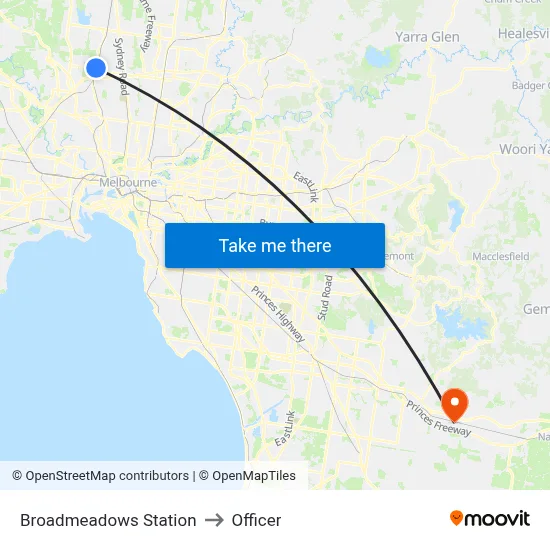 Broadmeadows Station to Officer map