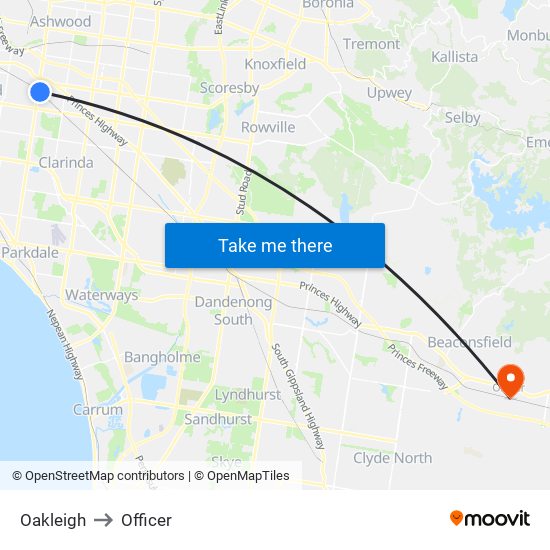 Oakleigh to Officer map