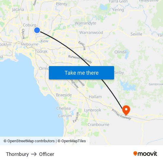 Thornbury to Officer map