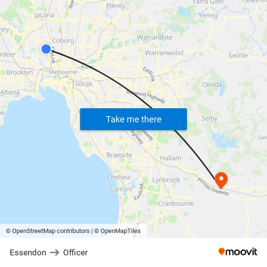 Essendon to Officer map