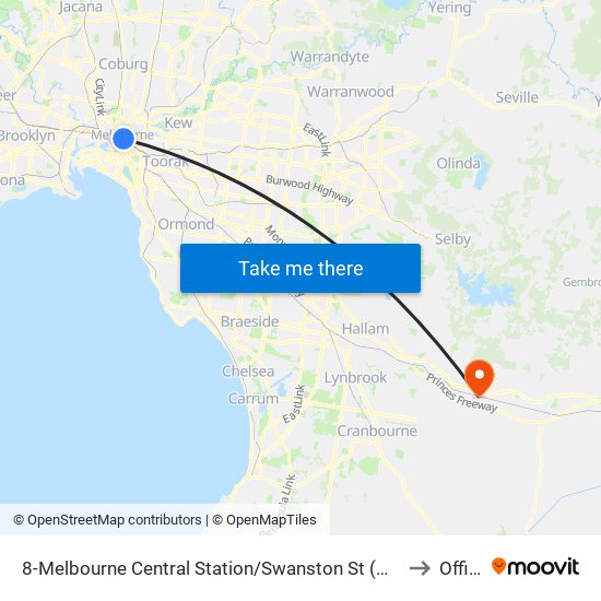 8-Melbourne Central Station/Swanston St (Melbourne City) to Officer map