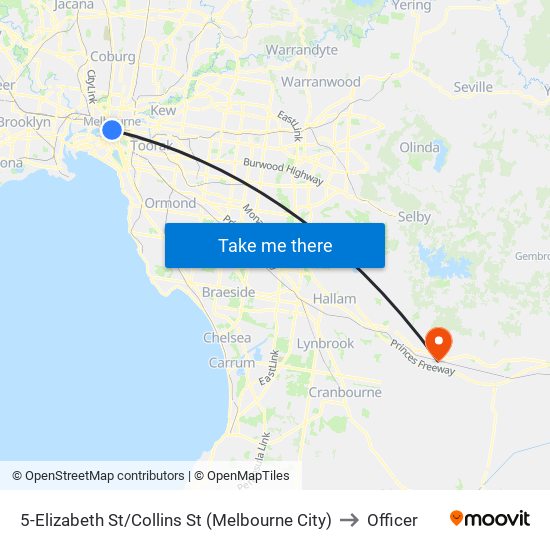 5-Elizabeth St/Collins St (Melbourne City) to Officer map