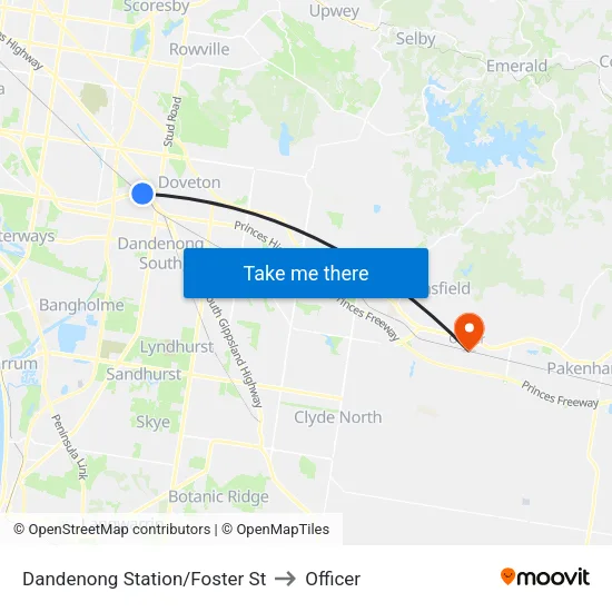 Dandenong Station/Foster St to Officer map