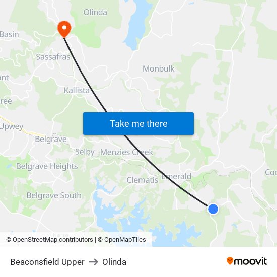 Beaconsfield Upper to Olinda map