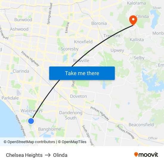 Chelsea Heights to Olinda map