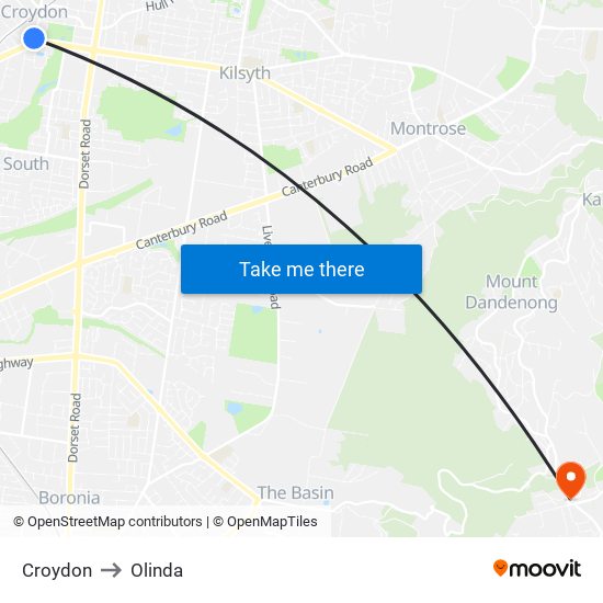 Croydon to Olinda map