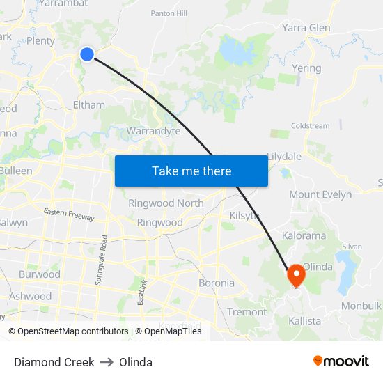 Diamond Creek to Olinda map