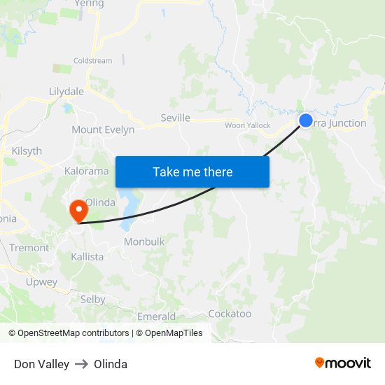 Don Valley to Olinda map