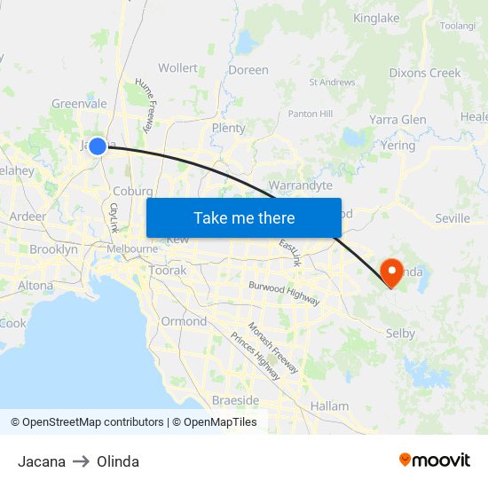 Jacana to Olinda map