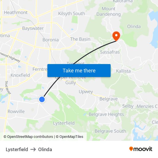Lysterfield to Olinda map