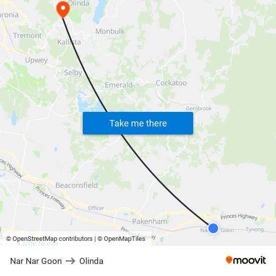 Nar Nar Goon to Olinda map