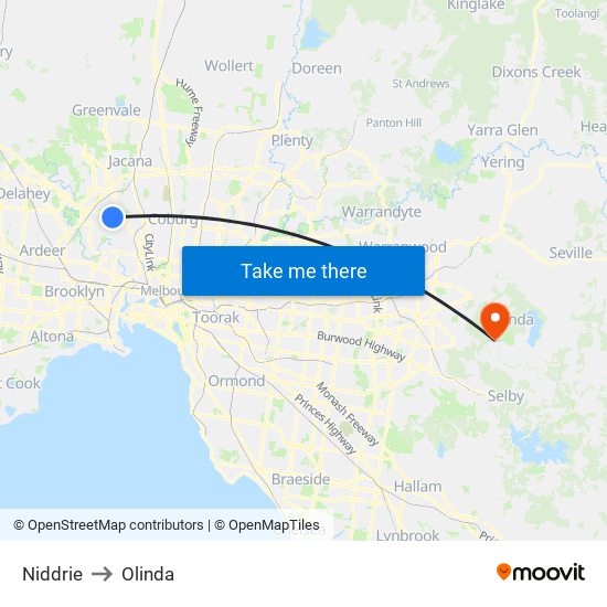 Niddrie to Olinda map