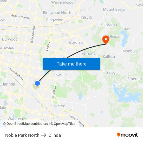 Noble Park North to Olinda map